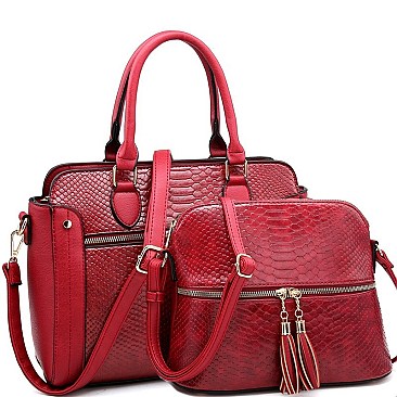2 in 1 Lizard Pattern Tassel Satchel Cross Body SET
