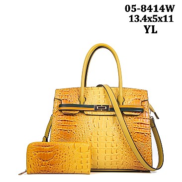 Stylish 2 In 1 Alligator Croc Satchel Wallet Set