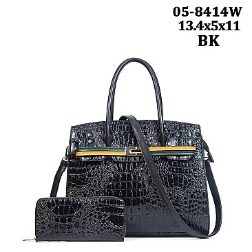 Stylish 2 In 1 Alligator Croc Satchel Wallet Set