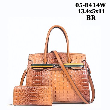 Stylish 2 In 1 Alligator Croc Satchel Wallet Set