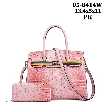 Stylish 2 In 1 Alligator Croc Satchel Wallet Set
