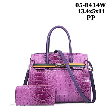 Stylish 2 In 1 Alligator Croc Satchel Wallet Set