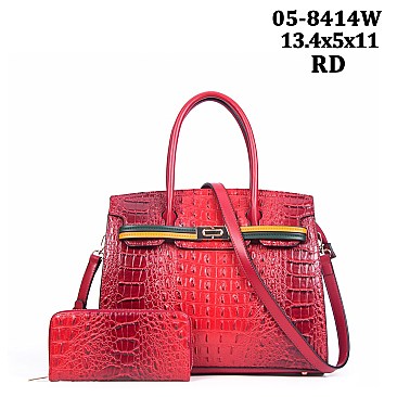 Stylish 2 In 1 Alligator Croc Satchel Wallet Set