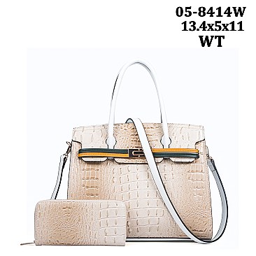 Stylish 2 In 1 Alligator Croc Satchel Wallet Set