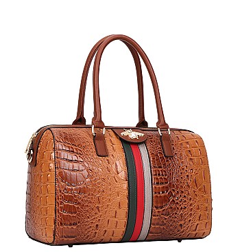 Crocodile Ostrich 3-in-1 Boston Satchel Messenger Wallet Set
