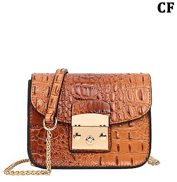 Crocodile Push-lock Shoulder Bag - Cross Body