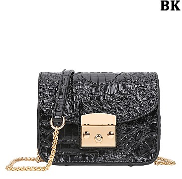Crocodile Push-lock Shoulder Bag - Cross Body