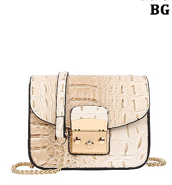 Crocodile Push-lock Shoulder Bag - Cross Body
