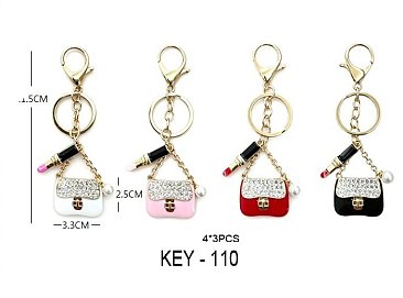 Handbag & Lip Stick Shape Rhinetone Charm Keychain