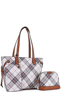 PLAID CHECK SHOPPER AND CROSS BODY 3 IN 1 SET