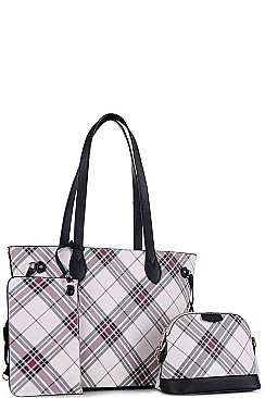 PLAID CHECK SHOPPER AND CROSS BODY 3 IN 1 SET