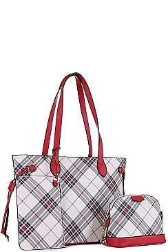 PLAID CHECK SHOPPER AND CROSS BODY 3 IN 1 SET