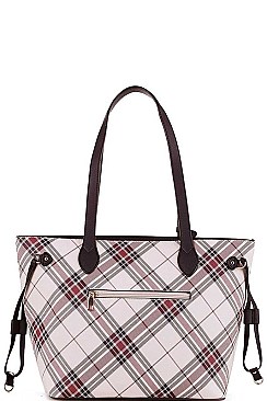 PLAID CHECK SHOPPER AND CROSS BODY 3 IN 1 SET