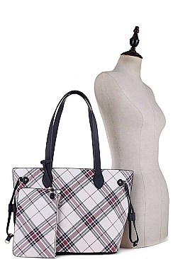 PLAID CHECK SHOPPER AND CROSS BODY 3 IN 1 SET