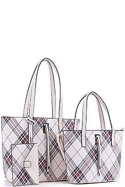 CHECKERED SHOPPER AND CLUTCH 3 IN 1 SET