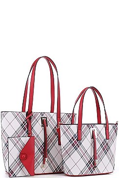 CHECKERED SHOPPER AND CLUTCH 3 IN 1 SET