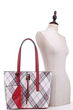 CHECKERED SHOPPER AND CLUTCH 3 IN 1 SET