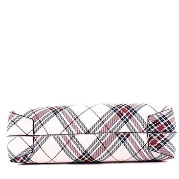 3 in 1 Plaid Checker Print Shopper Tote Wallet SET