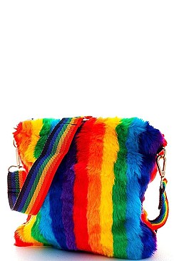 RAINBOW FAUX FUR CLUTCH CROSSBODY BAG