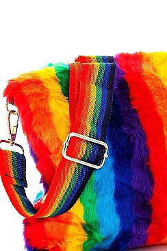 RAINBOW FAUX FUR CLUTCH CROSSBODY BAG