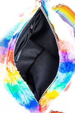 RAINBOW FAUX FUR CLUTCH CROSSBODY BAG