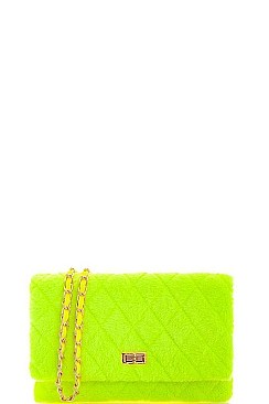 SOFT FUR STITCHED CROSSBODY BAG WITH LINKED CHAIN