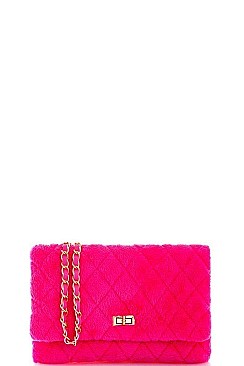 SOFT FUR STITCHED CROSSBODY BAG WITH LINKED CHAIN