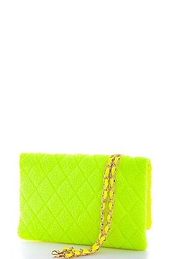 SOFT FUR STITCHED CROSSBODY BAG WITH LINKED CHAIN