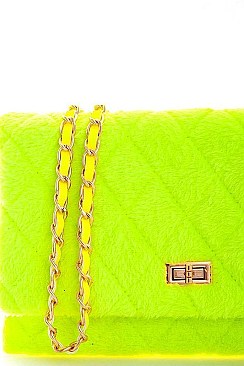 SOFT FUR STITCHED CROSSBODY BAG WITH LINKED CHAIN