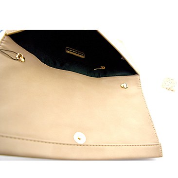 Flower Embroidered Flap Clutch