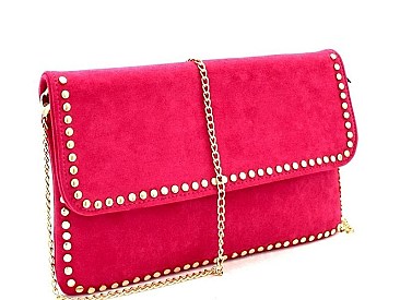 Stud Accent Felt-Suede Flap 2-Way Clutch