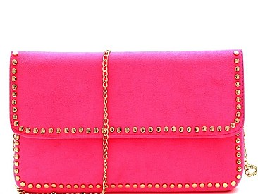 Stud Accent Felt-Suede Flap 2-Way Clutch