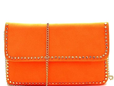Stud Accent Felt-Suede Flap 2-Way Clutch