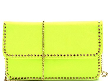 Stud Accent Felt-Suede Flap 2-Way Clutch