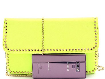 Stud Accent Felt-Suede Flap 2-Way Clutch