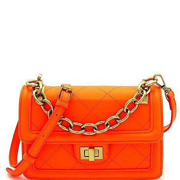 QUILTED TURN-LOCK CROSS BODY BAG
