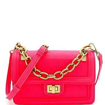 QUILTED TURN-LOCK CROSS BODY BAG