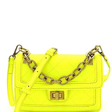 QUILTED TURN-LOCK CROSS BODY BAG