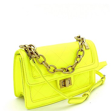 QUILTED TURN-LOCK CROSS BODY BAG