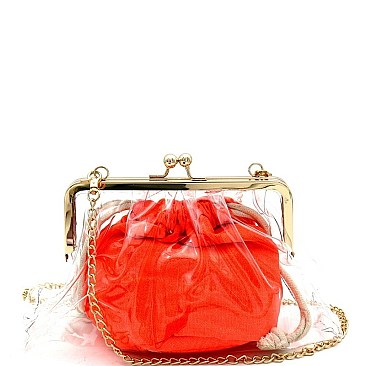 CLEAR CLUTCH AND NEON COLOR INNER CROSS BODY BAG