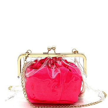CLEAR CLUTCH AND NEON COLOR INNER CROSS BODY BAG