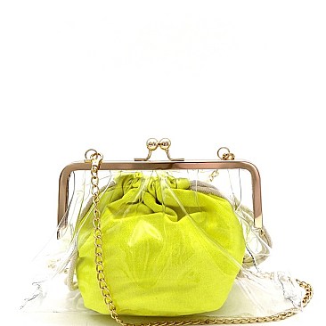 CLEAR CLUTCH AND NEON COLOR INNER CROSS BODY BAG