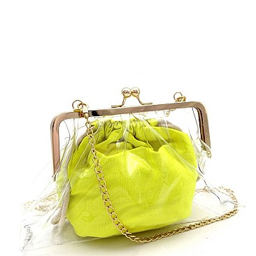 CLEAR CLUTCH AND NEON COLOR INNER CROSS BODY BAG