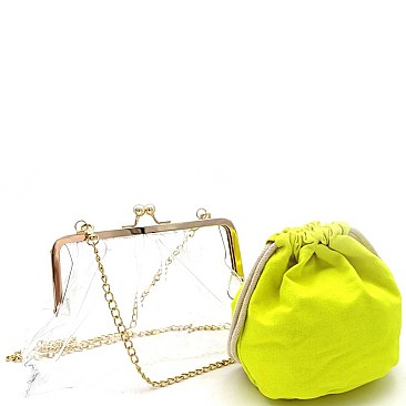 CLEAR CLUTCH AND NEON COLOR INNER CROSS BODY BAG