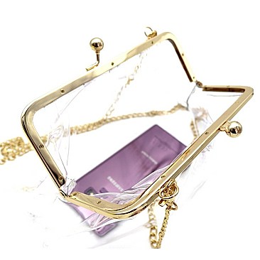 CLEAR CLUTCH AND NEON COLOR INNER CROSS BODY BAG
