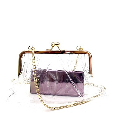 CLEAR CLUTCH AND NEON COLOR INNER CROSS BODY BAG