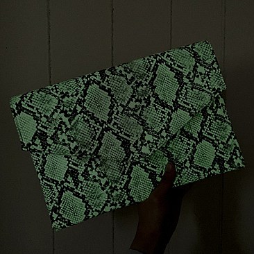 LUMINESCENT SNAKE PRINT ENVELOPE CLUTCH