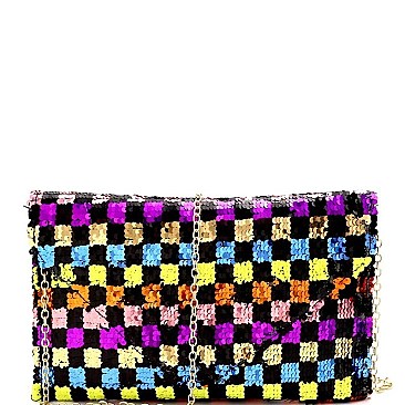 CHECKERED MULTI COLOR SEQUIN ENVELOPE CLUTCH