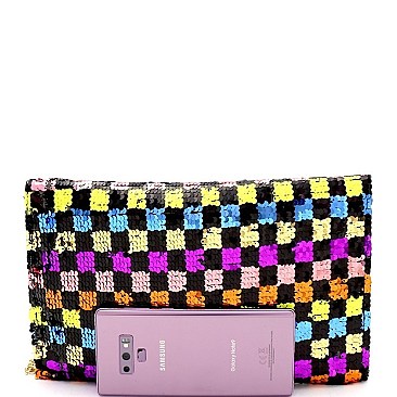 CHECKERED MULTI COLOR SEQUIN ENVELOPE CLUTCH