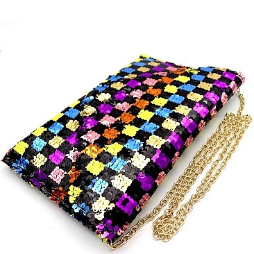 CHECKERED MULTI COLOR SEQUIN ENVELOPE CLUTCH